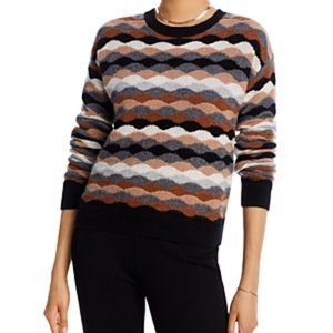 Aqua Cashmere - Multi-scallop Scallop Sweater in Black and Nutmeg/Brown